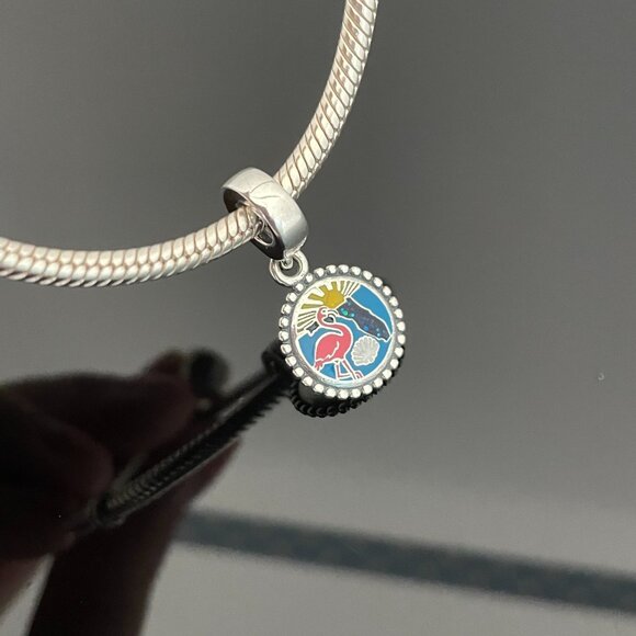 Pandora Miami Florida Flamingo Enamel Dangle Charm - Picture 8 of 8